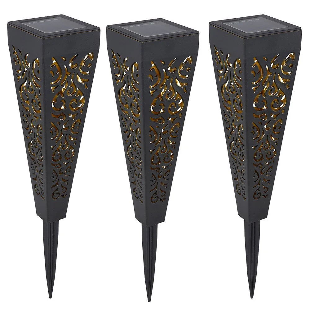 ETC-SHOP LED Solar Steckleuchten 3er Set, warmweiß, Außen Erdspieß