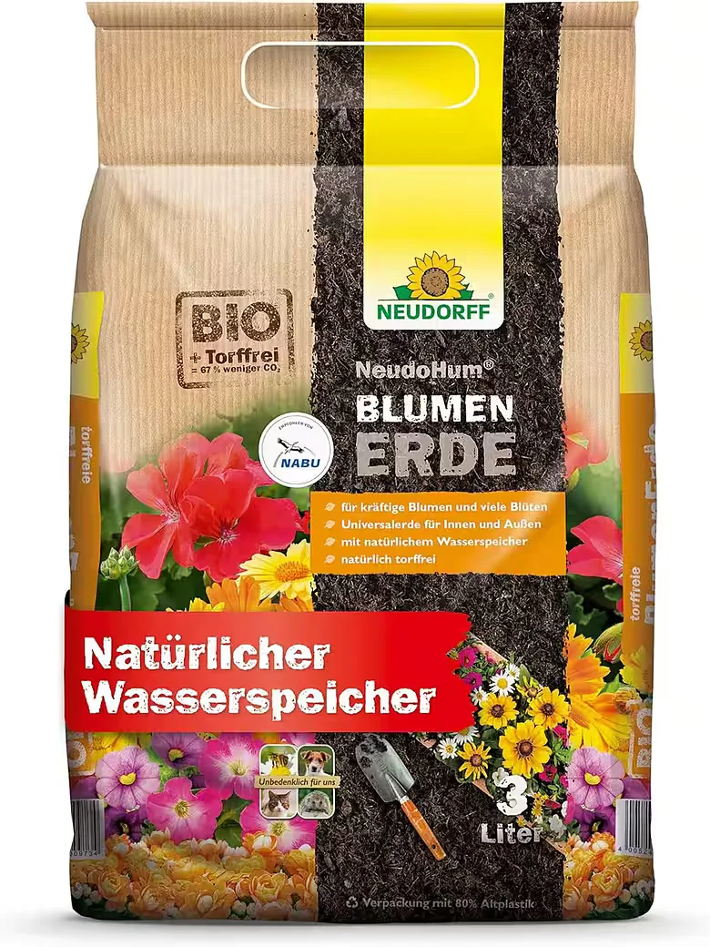 NEUDORFF NeudoHum Bio Blumenerde 3 L Pflanzenerde für kräftige Blüten