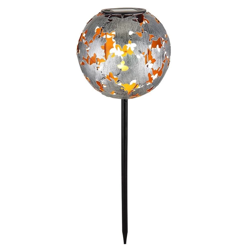GLOBO LIGHTING Solar LED Kugellampe warmweiß Erdspieß silbergrau-gold