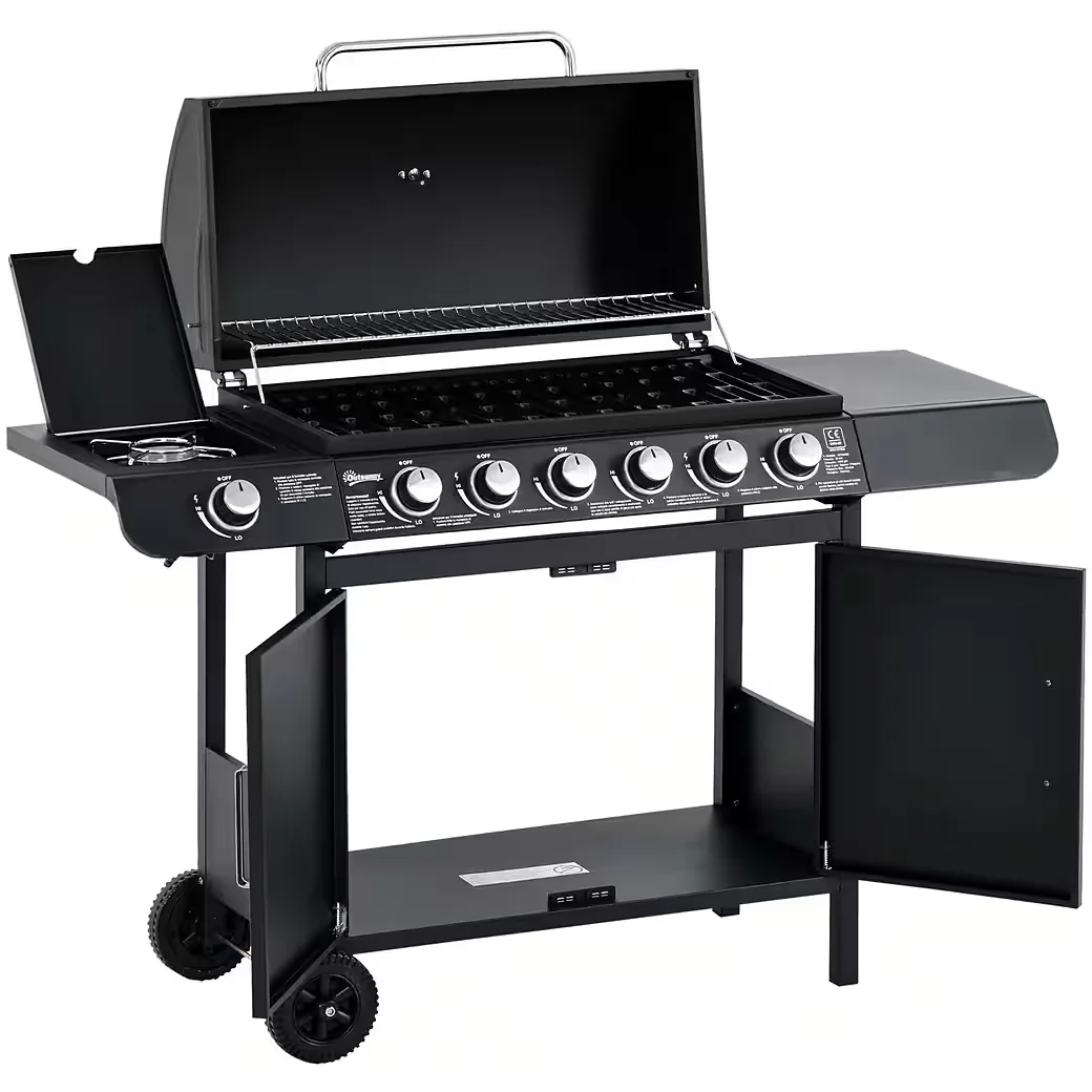 Gasgrill BBQ Grillwagen 6 Brenner mit Seitenbrenner Schrank